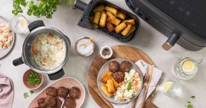 Frikadellen, Rahmgemüse und Kroketten mit Monsieur Cuisine und dem Airfryer