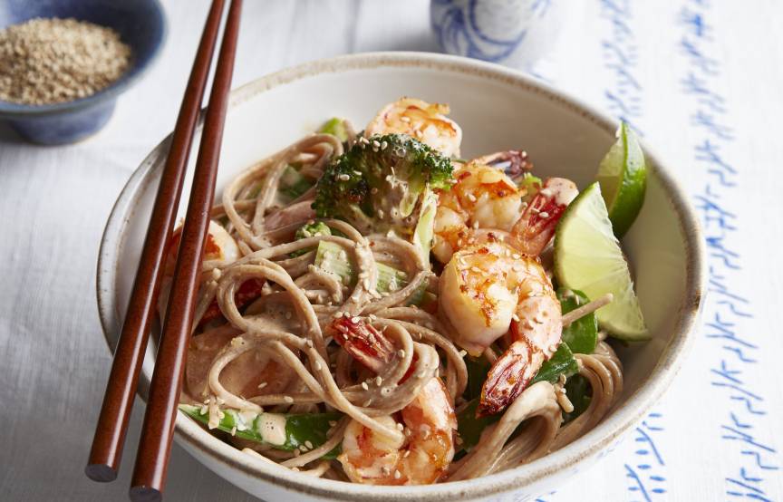 Asiatische Vollkornspaghetti mit Sesam-Garnelen aus dem Monsieur ...