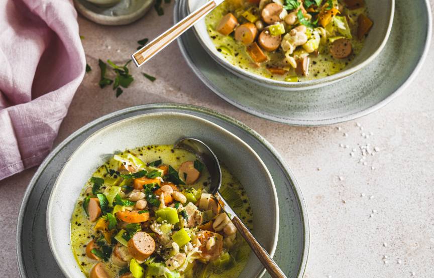 Weiße Bohnensuppe mit Veggie-Würstchen mit Monsieur Cuisine | ZauberMix